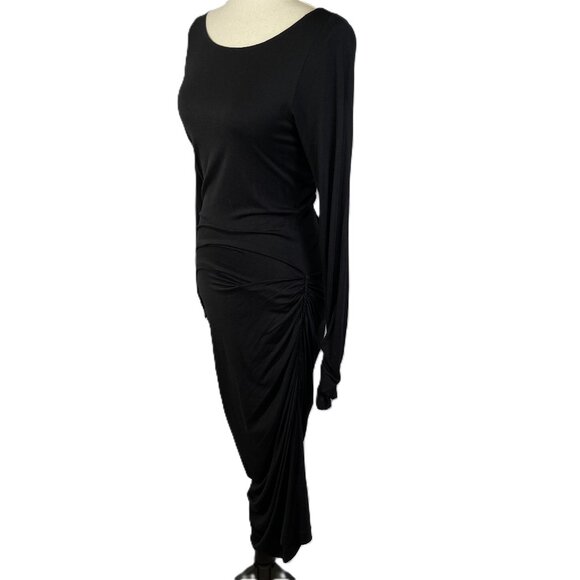 Max Studio Black Long Sleeve Bodycon Draped Midi Dress Size M - Picture 1 of 16